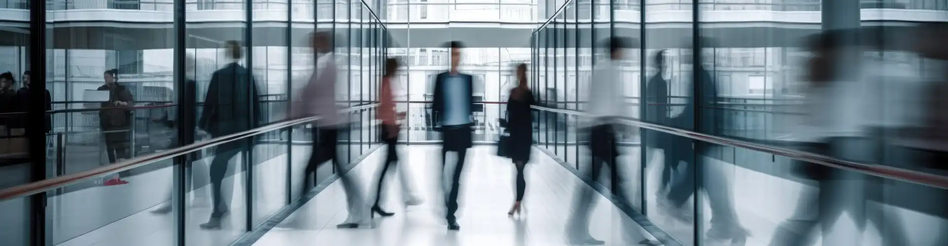 Personalberatung für Vertrieb: Personen verschwommen im Gang eines Unternehmens